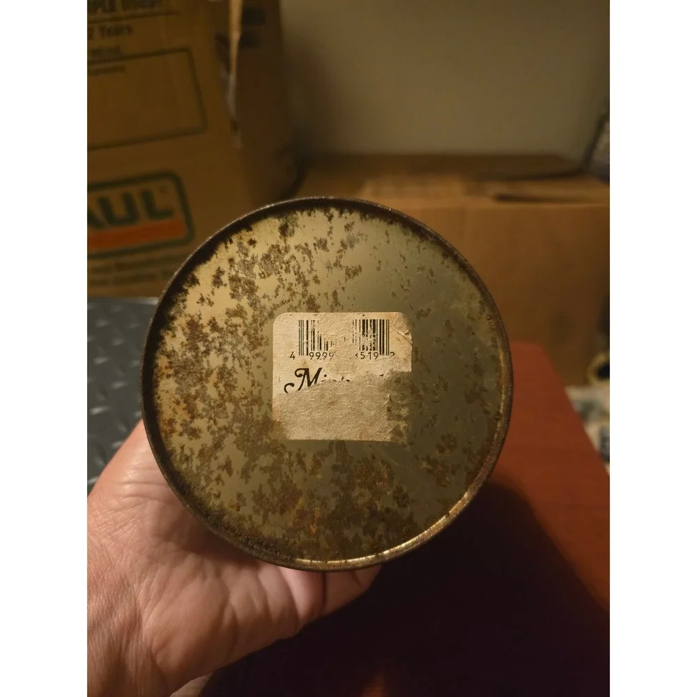 Vintage Christmas Tree Metal Tin Holiday Storage Container Cream Holly Decor
